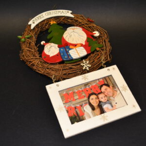 DECORAZIONE LEGNO BABBO CON GHIRLANDA