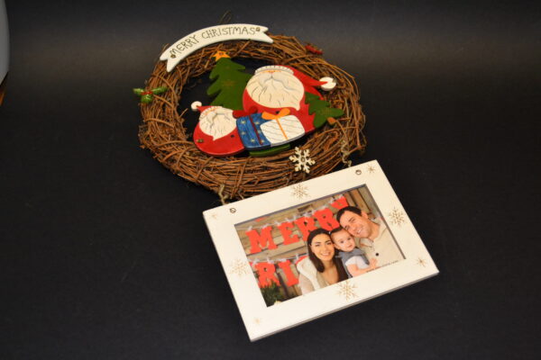 DECORAZIONE LEGNO BABBO CON GHIRLANDA